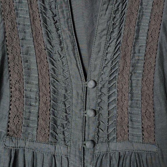 Willi Smith Womens Silk Blend Boho Peasant Pleated Bell Sleeve Button Up Top L - Picture 8 of 10